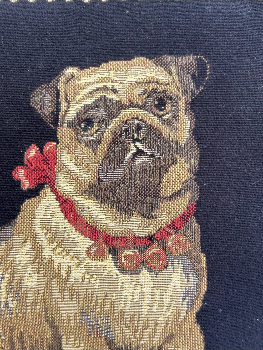 Vintage Pillow Tapestry Pug Dog Throw Black Tan Regal Double Sided Accent 11x11
